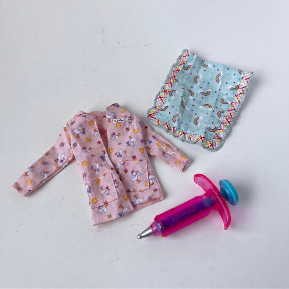 Vintage Dr. Barbie Jacket, Rainbow Blanket and Play Shot Bundle